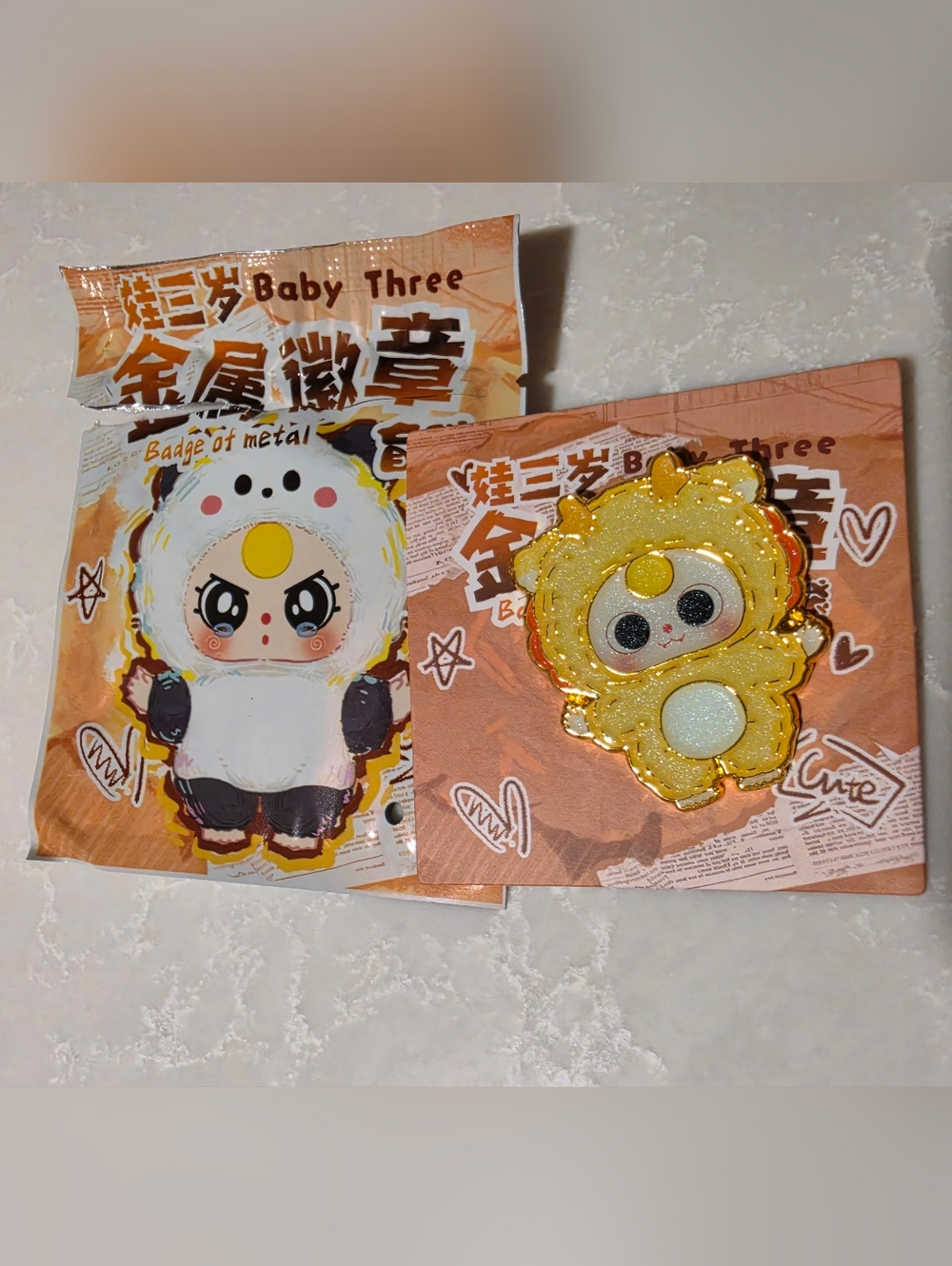 Baby Three Badge Of Metal Pin - Yellow Dragon